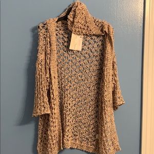 POL crocheted sweater, button front, hood, NWT